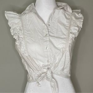 Sim & Sam 100% Cotton Cropped Ruffle Blouse  S